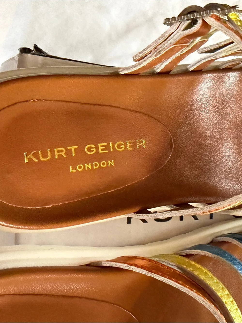 Kurt Geiger Rainbow Jeweled Multi-Stripe Slide Sandals